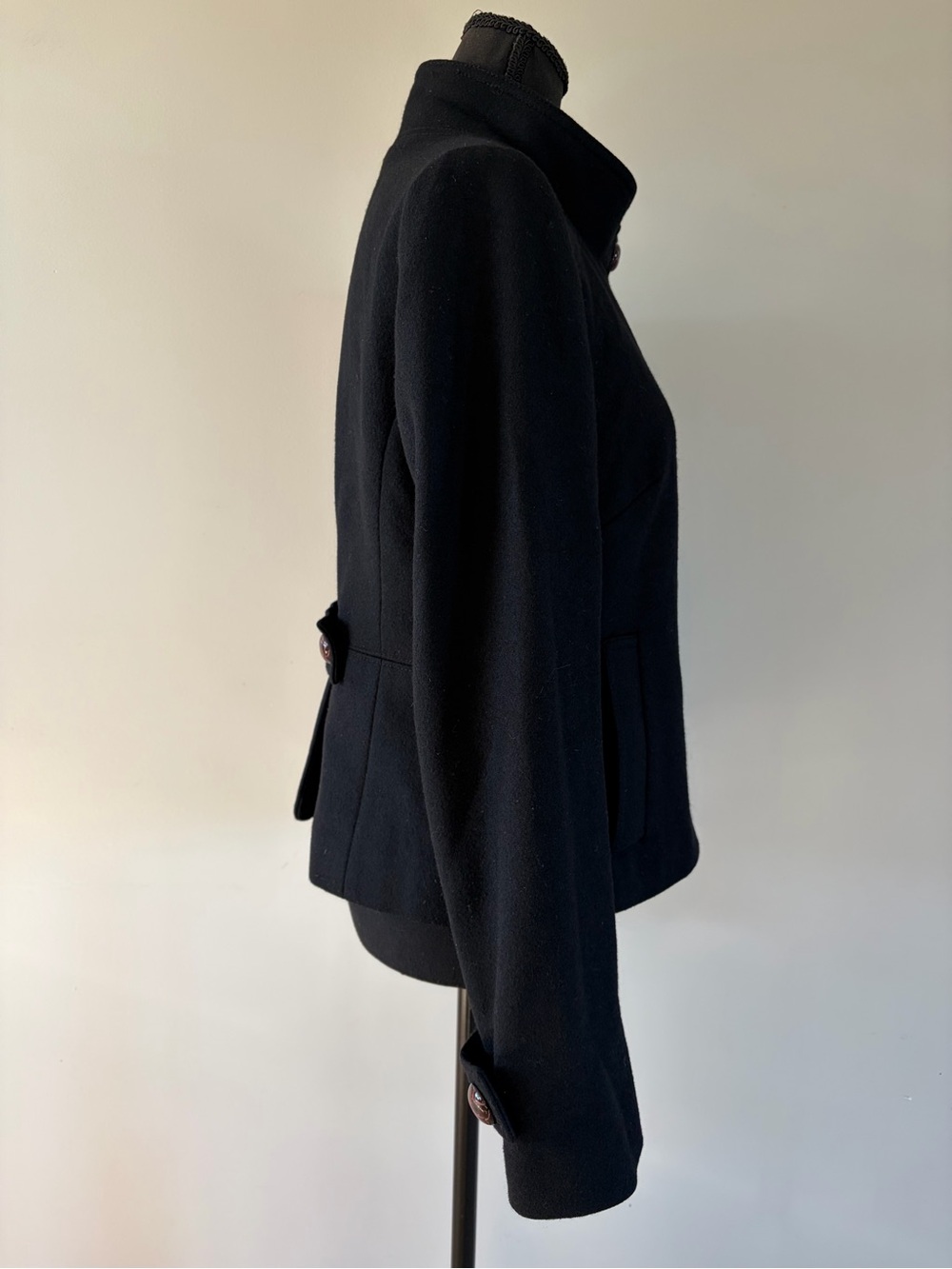 Banana Republic Black Stand-Neck Wool Blend Peacoat size M - Picture 4 of 13